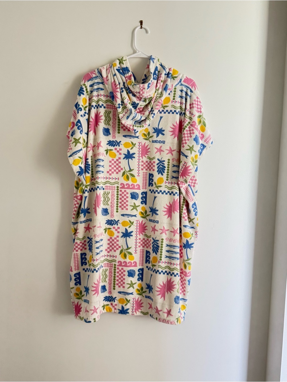 Women's Hooded Swim Coverup in Pink & Blue Tropical Print - Throwzy - Picture 6 of 10